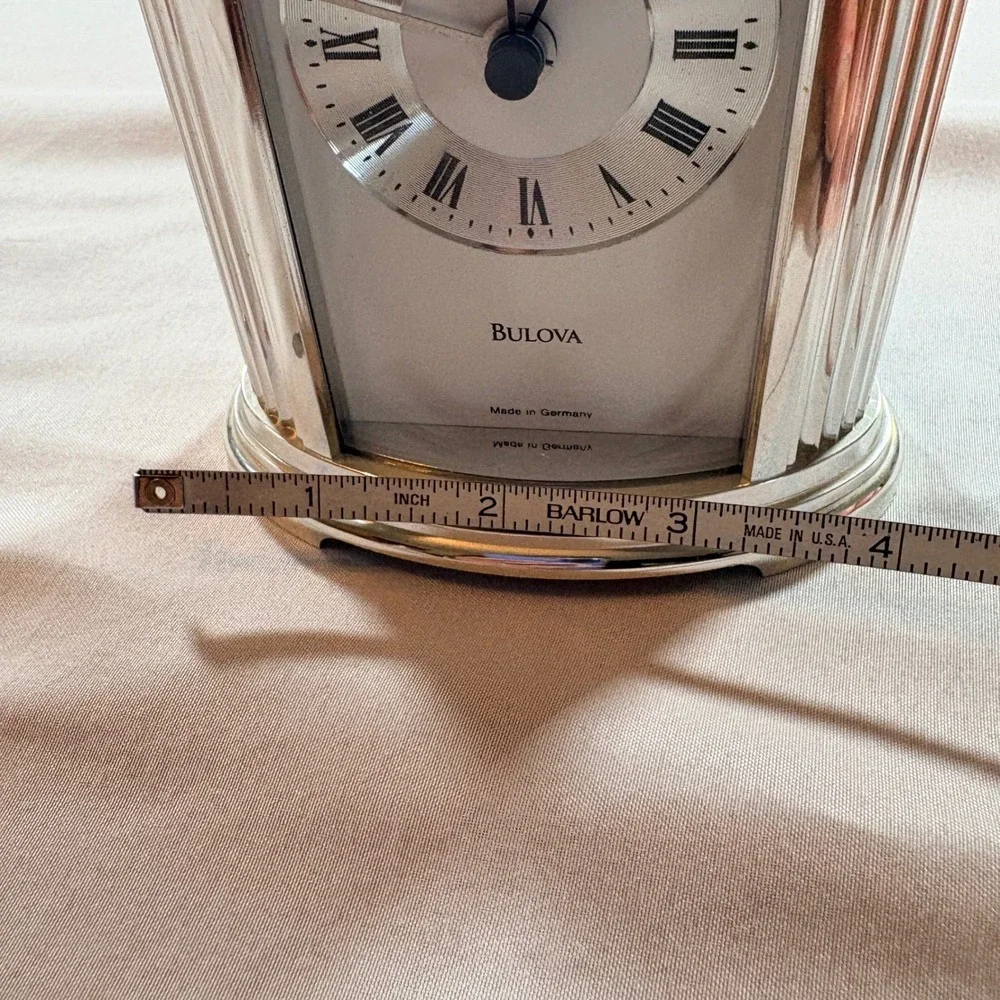 Bulova B1840 Tabletop Clock Silver Roman Numeral German Quartz Desk Mantel Decor